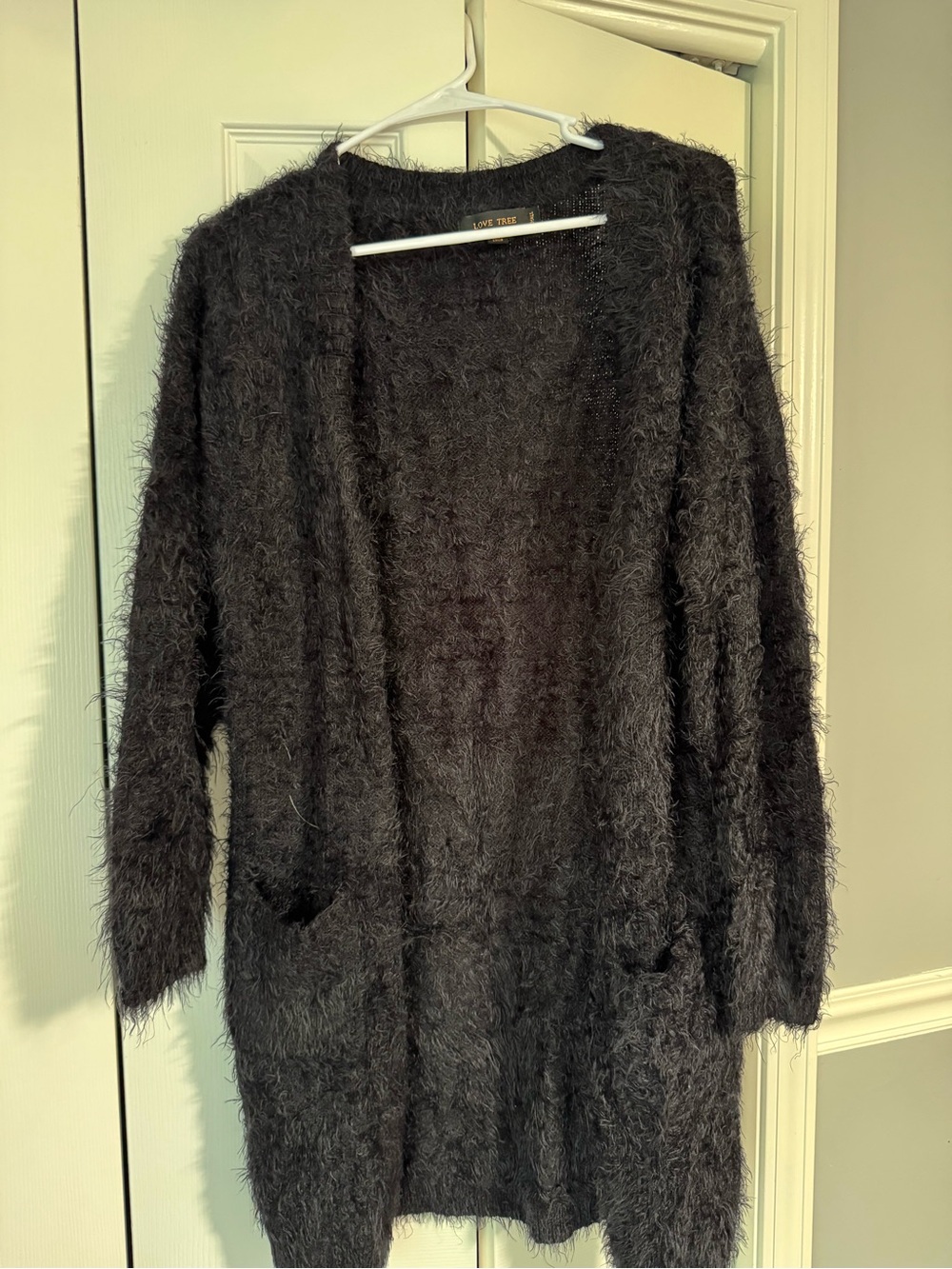 Love Tree Black Fuzzy Open-Front Cardigan